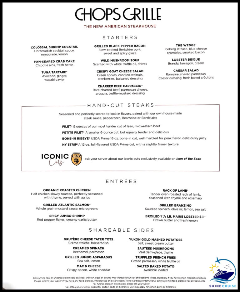 Royal Caribbean Chops Grille Menu With Prices Review