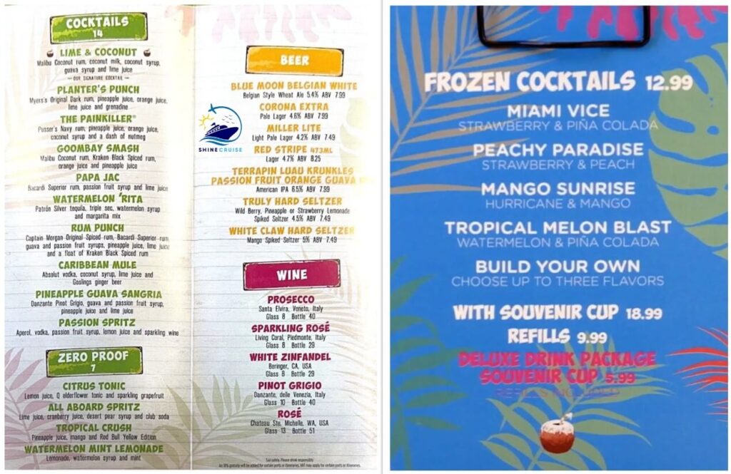 Lime & coconut bar menu
Royal Caribbean drink prices 2025
Royal Caribbean bar prices
Royal Caribbean drink menu 2025
Royal Caribbean bar menus