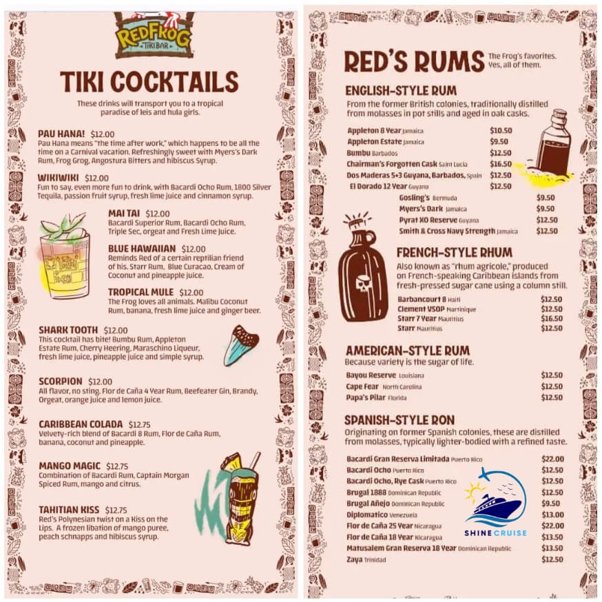 Red Frog Tiki Bar menu
carnival cruise drink menu 2024
carnival cruise drink prices 2024
carnival drink menu 2024
carnival drink prices 2024