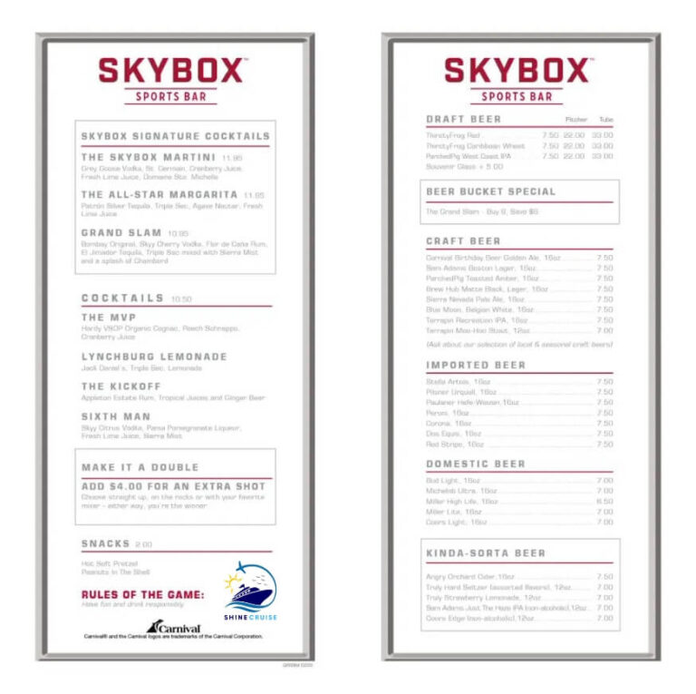 Carnival Cruise Drink Menu 2025 Bar Menus & Drink Prices