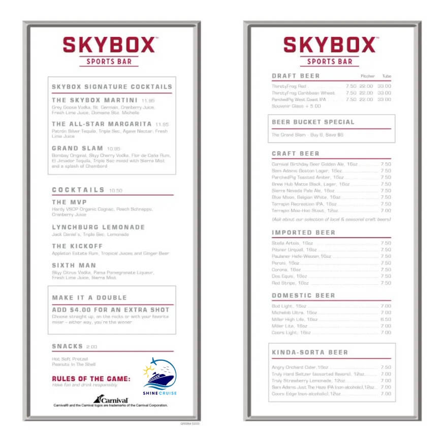 Skybox Sport bar menu carnival
carnival cruise drink menu 2024
carnival cruise drink prices 2024
carnival drink menu 2024
carnival drink prices 2024