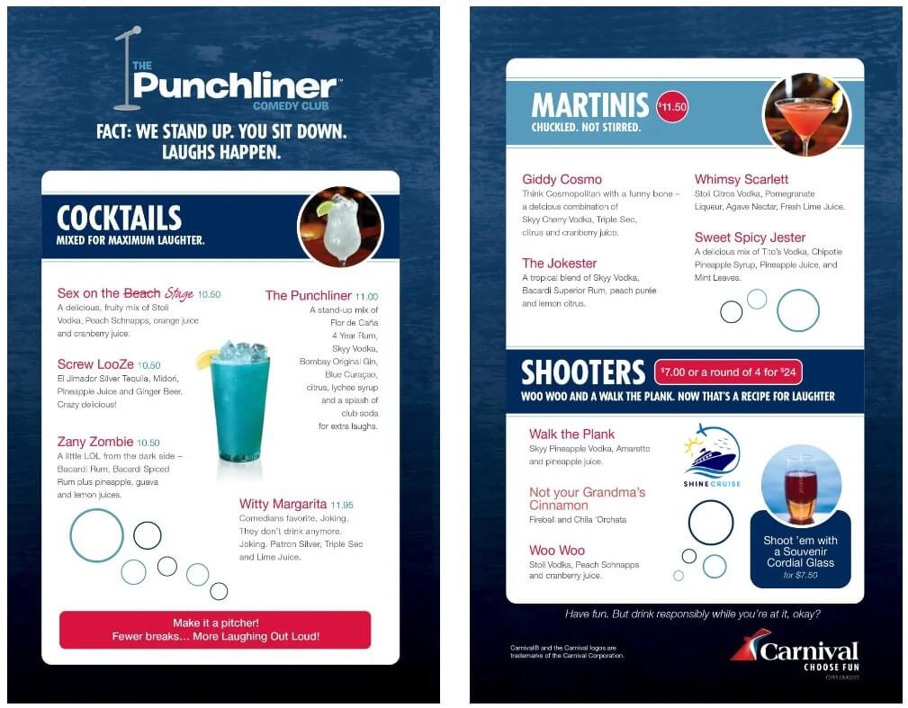 The PunchLiner Comedy Club Bar Carnival
carnival cruise drink menu 2024
carnival cruise drink prices 2024
carnival drink menu 2024
carnival drink prices 2024