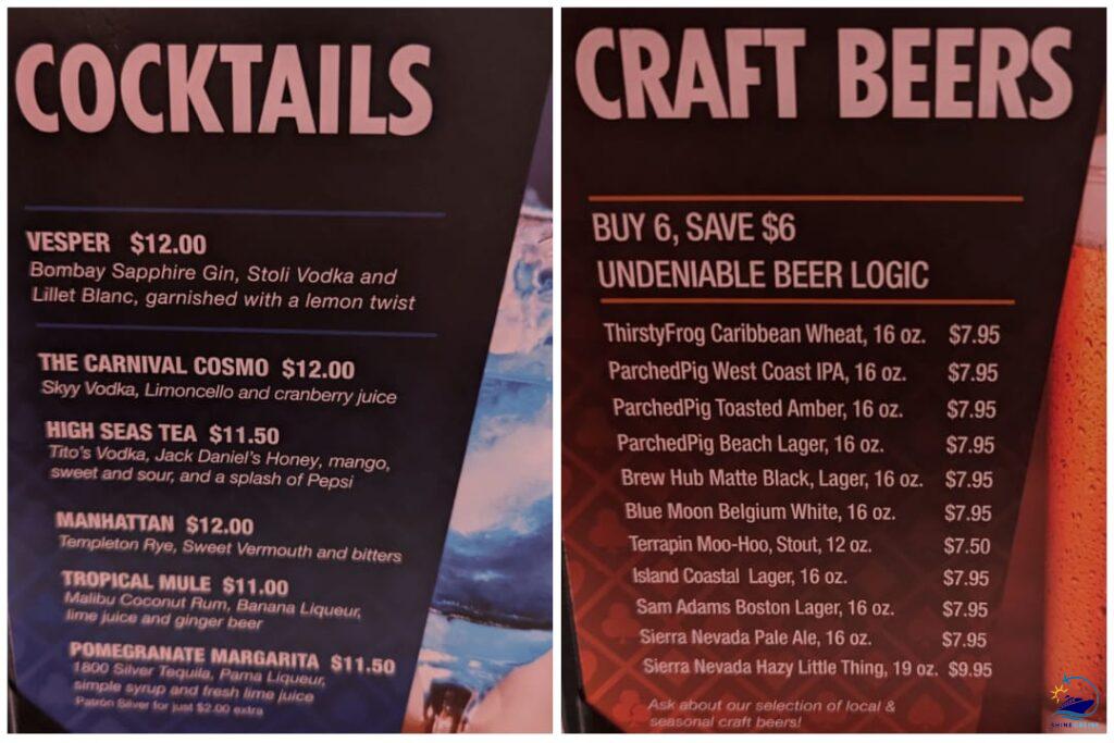 Carnival Cruise Drink Menu