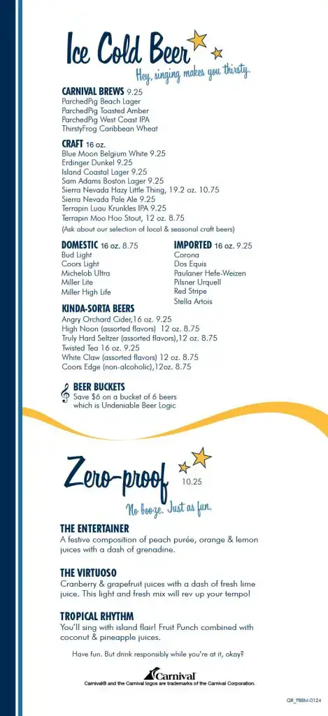 Carnival Cruise Drink Menu