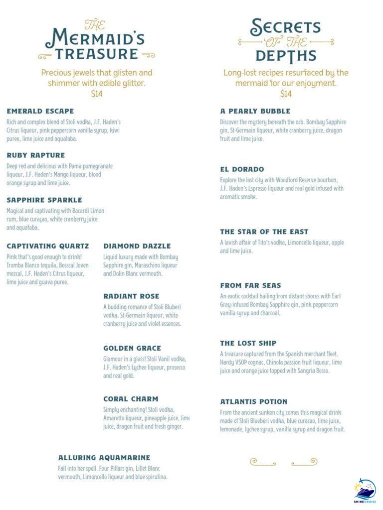 The Golden Mermaid bar menu