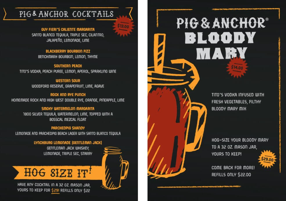 Carnival Guy's Pig and anchor joint Carnival Cruise Drink Menu