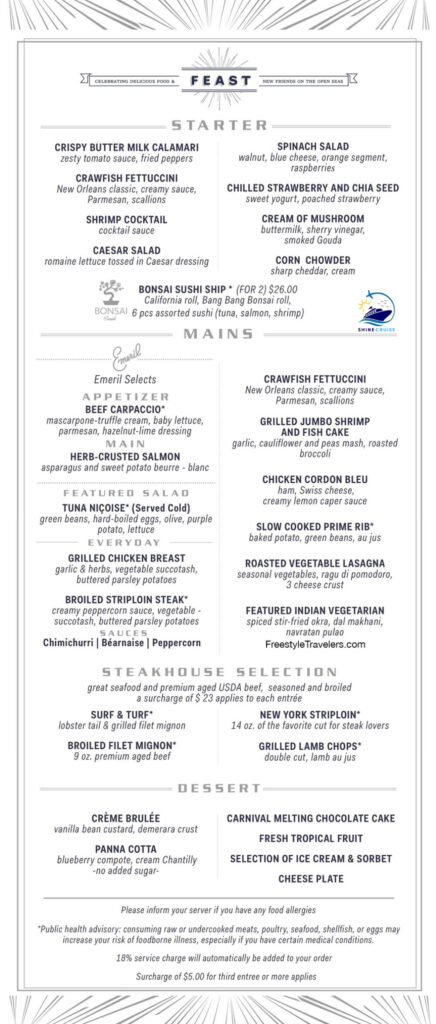 Carnival 4 Day Cruise Menu 2025 Carnival 4 night Cruise Menu 2025