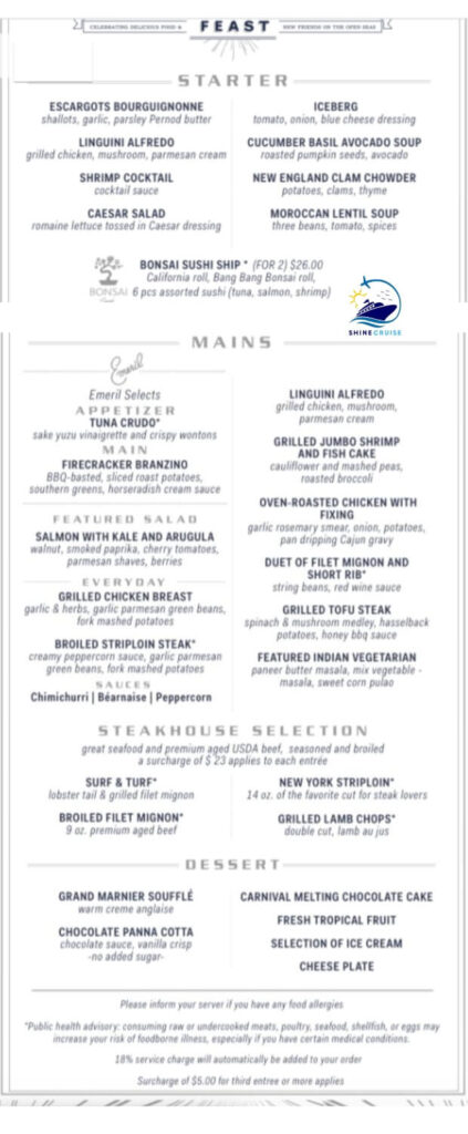 Carnival 6 Day Cruise Menu 2024
carnival cruise menu
carnival cruise dinner menu
New Carnival Dinner Menus