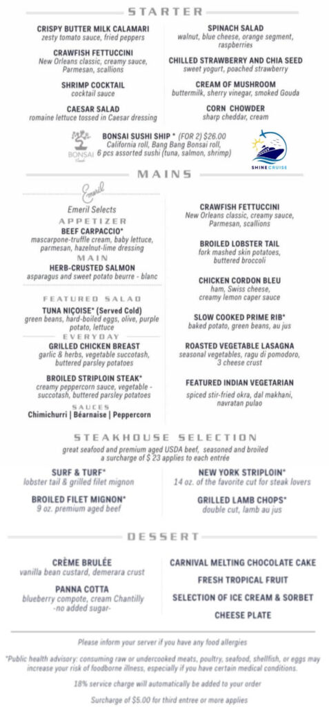 Carnival 6 Day Cruise Menu 2024
carnival cruise menu
carnival cruise dinner menu
New Carnival Dinner Menus