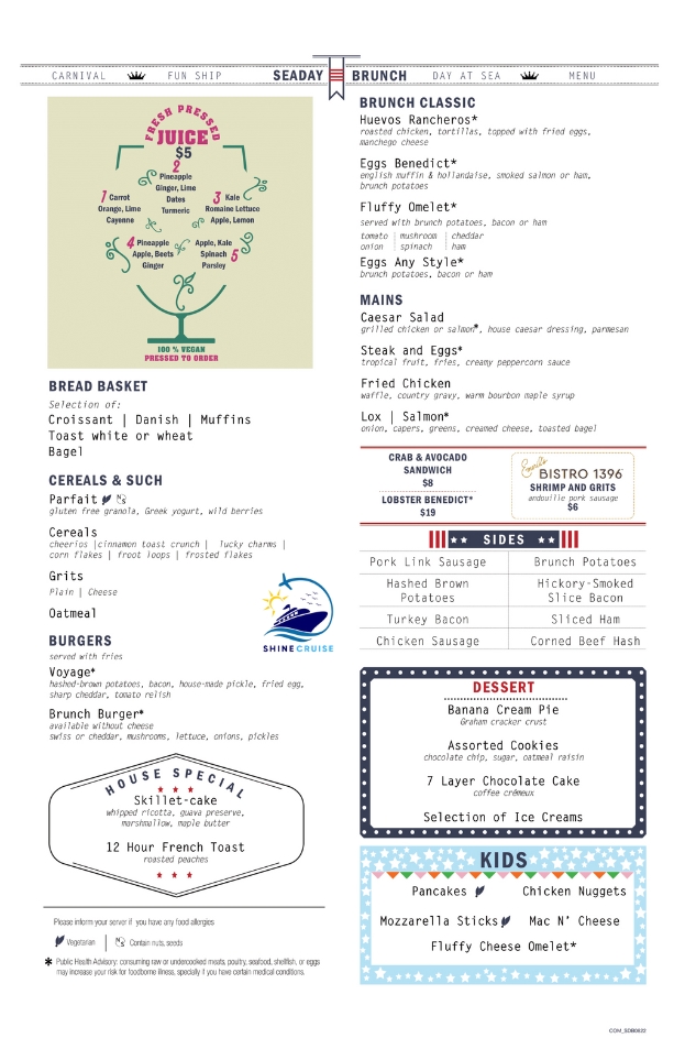 Carnival Seaday Brunch Menu 2024 Carnival Main Dining Room Menu 2024.
Carnival Sea Day Brunch Menu 2024
Carnival Cruise Main Dining Room menu 2024
Carnival Cruise Menu 2024
Carnival Menus 2024