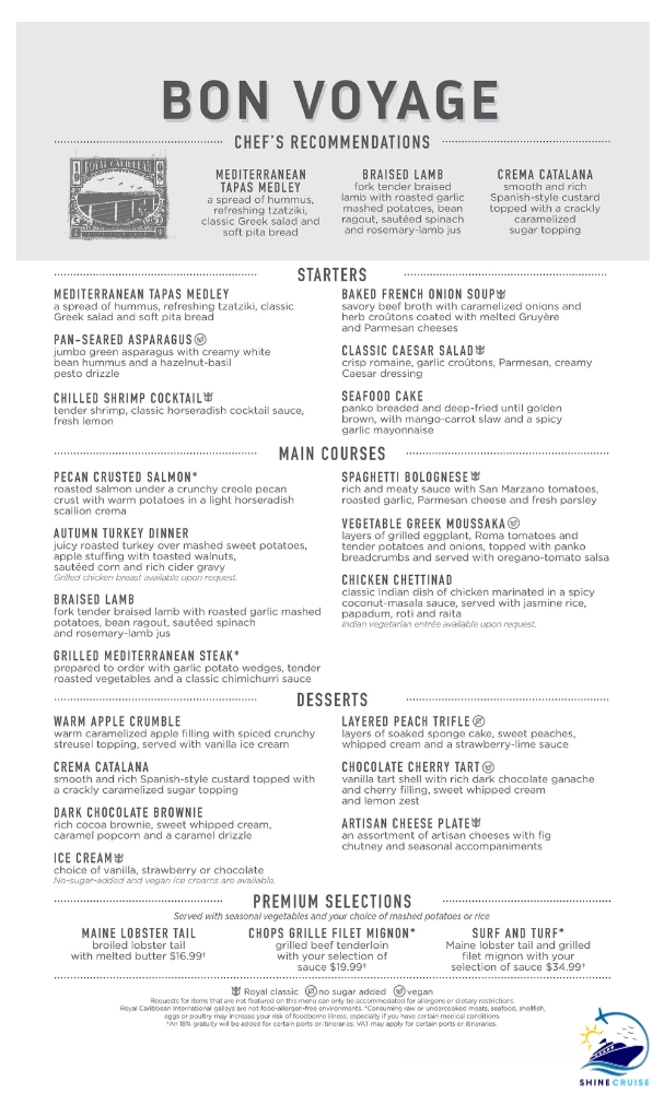 Royal Caribbean Main Dining Room Menu 2025
Royal Caribbean Main Dining Room Menus 2025