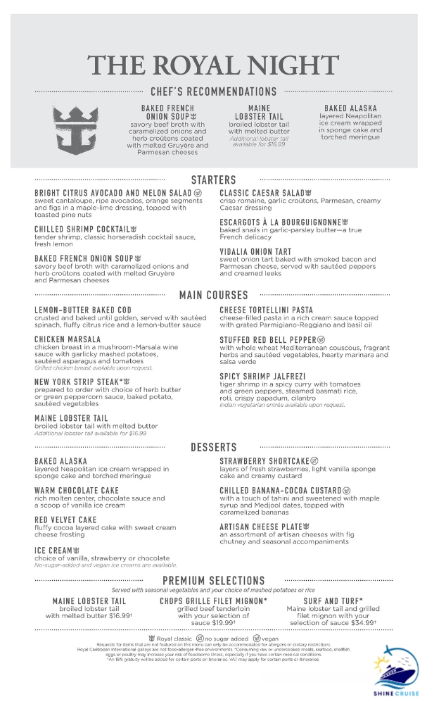 Royal Caribbean Main Dining Room Menu 2025
Royal Caribbean Main Dining Room Menus 2025