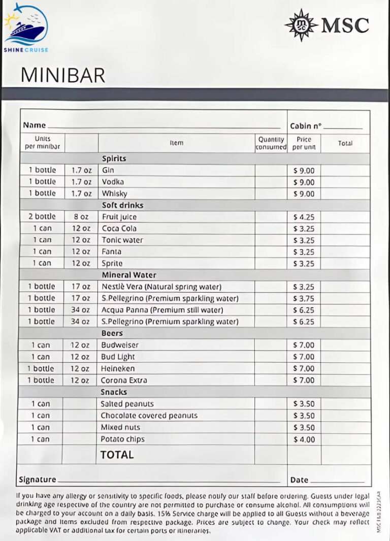 MSC Drinks Menu 2025 Prices (All MSC Bar Menus with Prices)