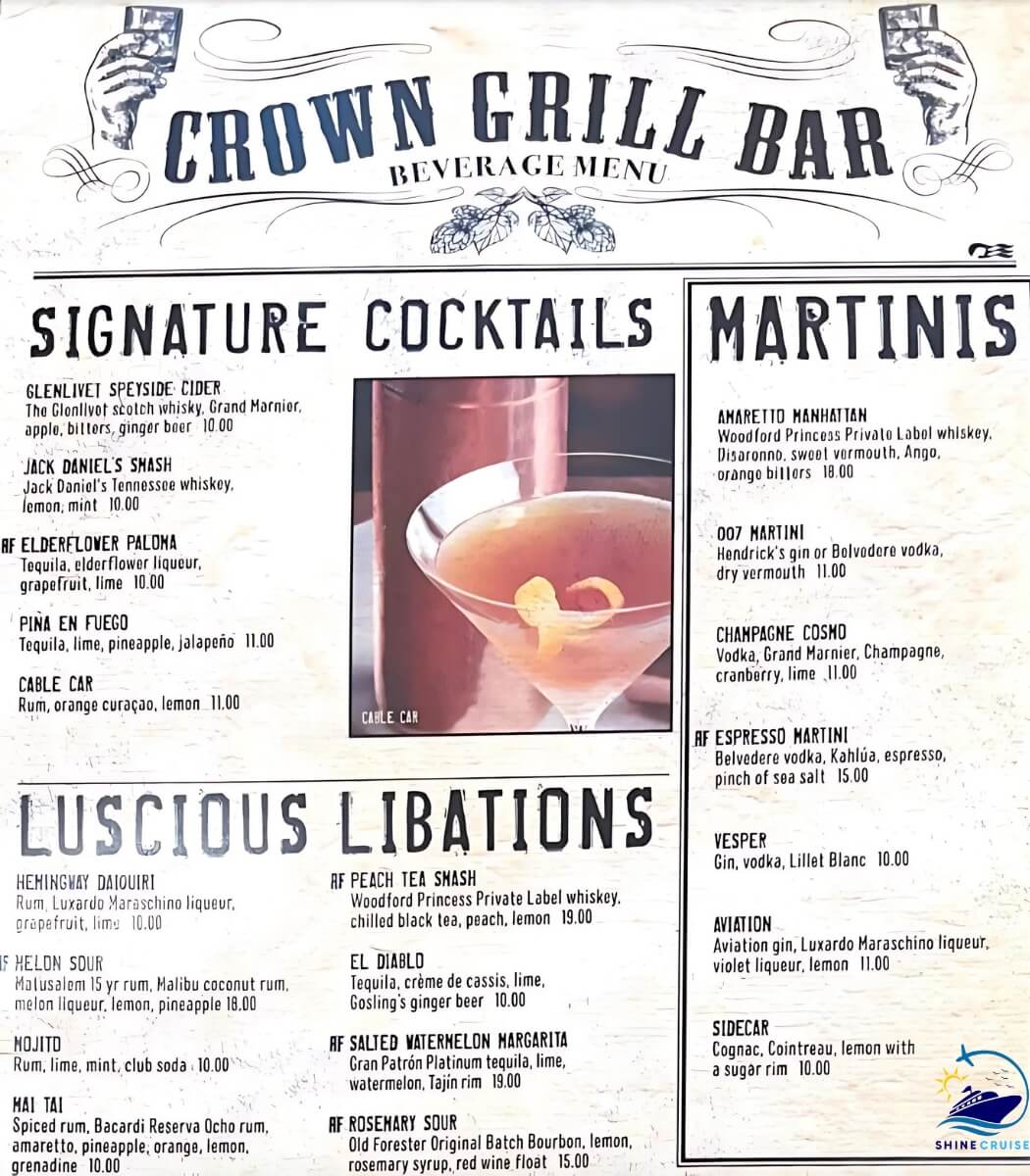 Princess Cruises Drinks Menu 2025 Prices: Princess Bar Menus