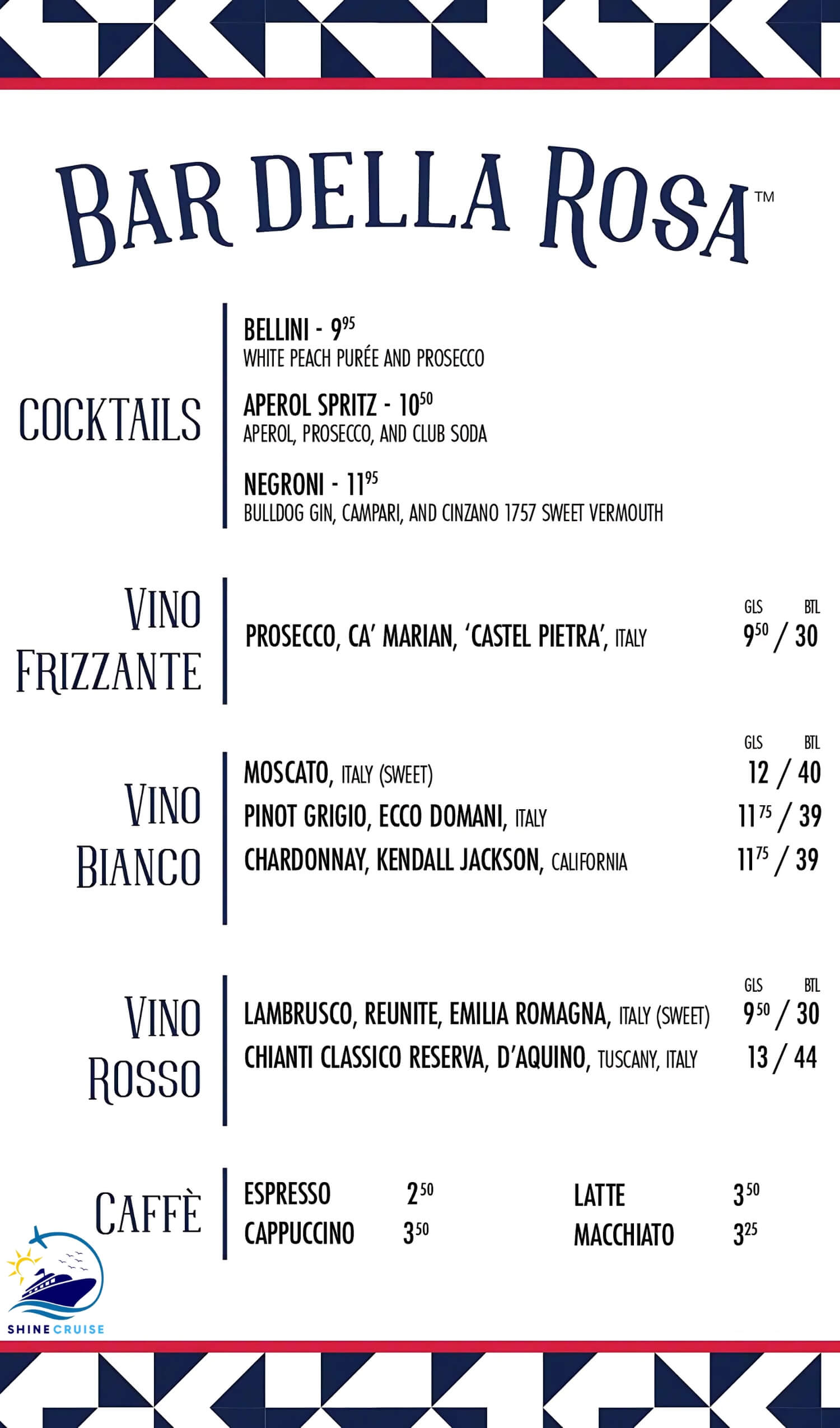 Bar Della Rosa Carnival Cruise Drink Menu
carnival cruise drink menu 2025
carnival cruise drink prices 2025
carnival drink menu 2025
carnival drink prices 2025