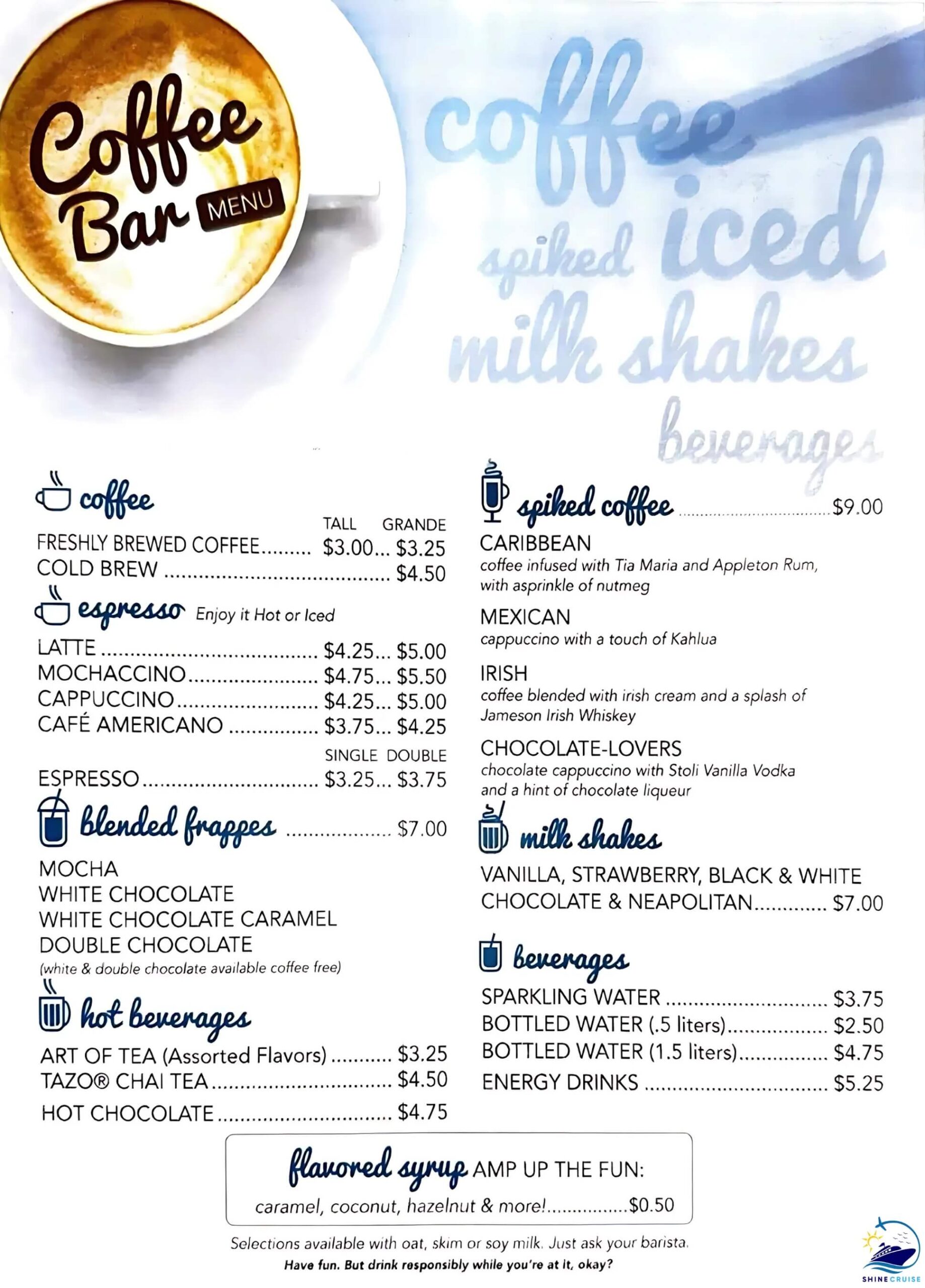 Coffee Bar Carnival Menu
carnival cruise drink menu 2025
carnival cruise drink prices 2025
carnival drink menu 2025
carnival drink prices 2025