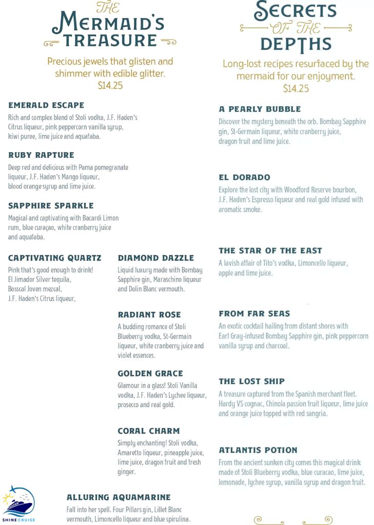 The Golden Mermaid bar menu
carnival cruise drink menu 2025
carnival cruise drink prices 2025
carnival drink menu 2025
carnival drink prices 2025