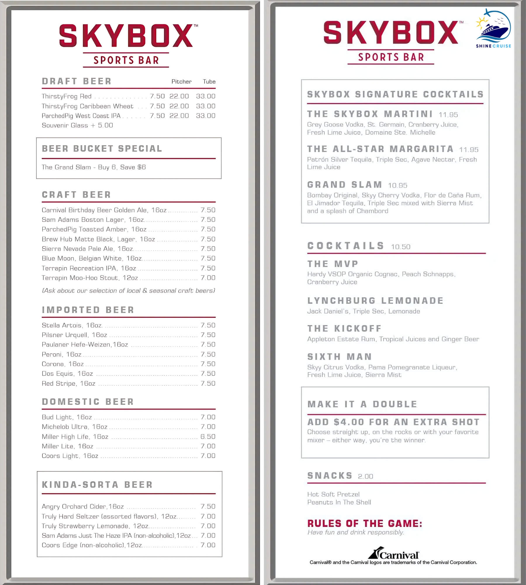 Skybox Sport bar menu carnival
carnival cruise drink menu 2025
carnival cruise drink prices 2025
carnival drink menu 2025
carnival drink prices 2025