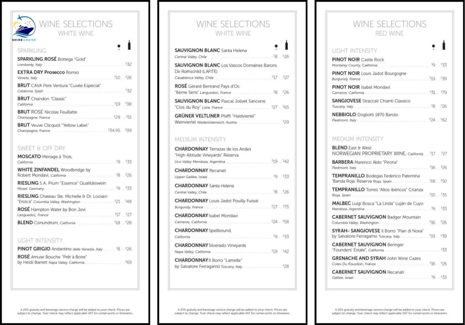 NCL Drink Menu 2025 with Bar Prices for All Norwegian Ships