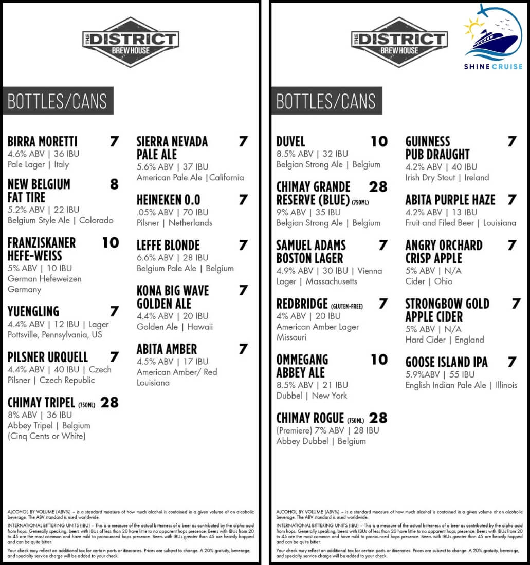 NCL Drink Menu 2025 with Bar Prices for All Norwegian Ships