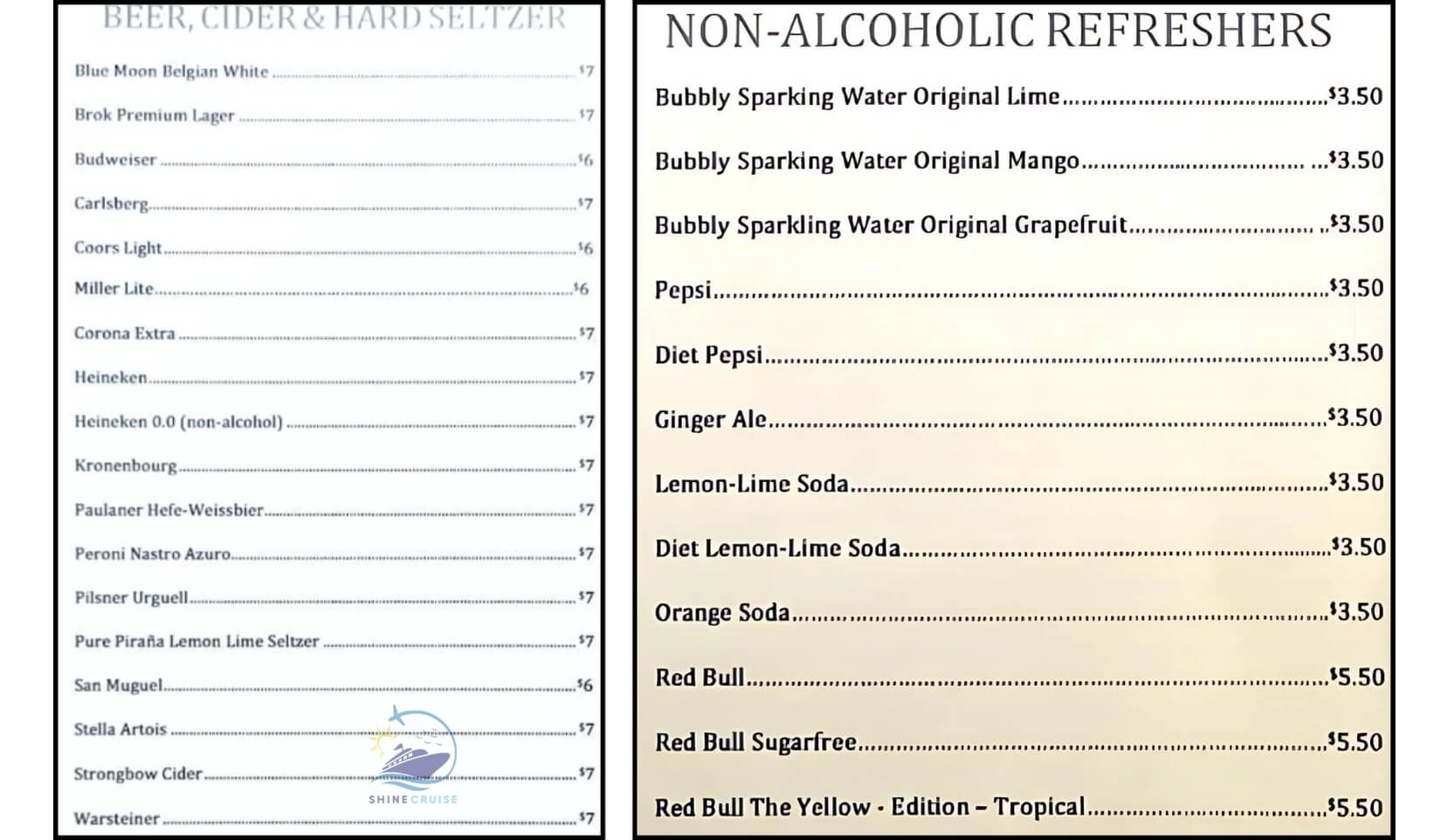 NCL Drink Menu 2024 with Bar Prices for All Norwegian Ships