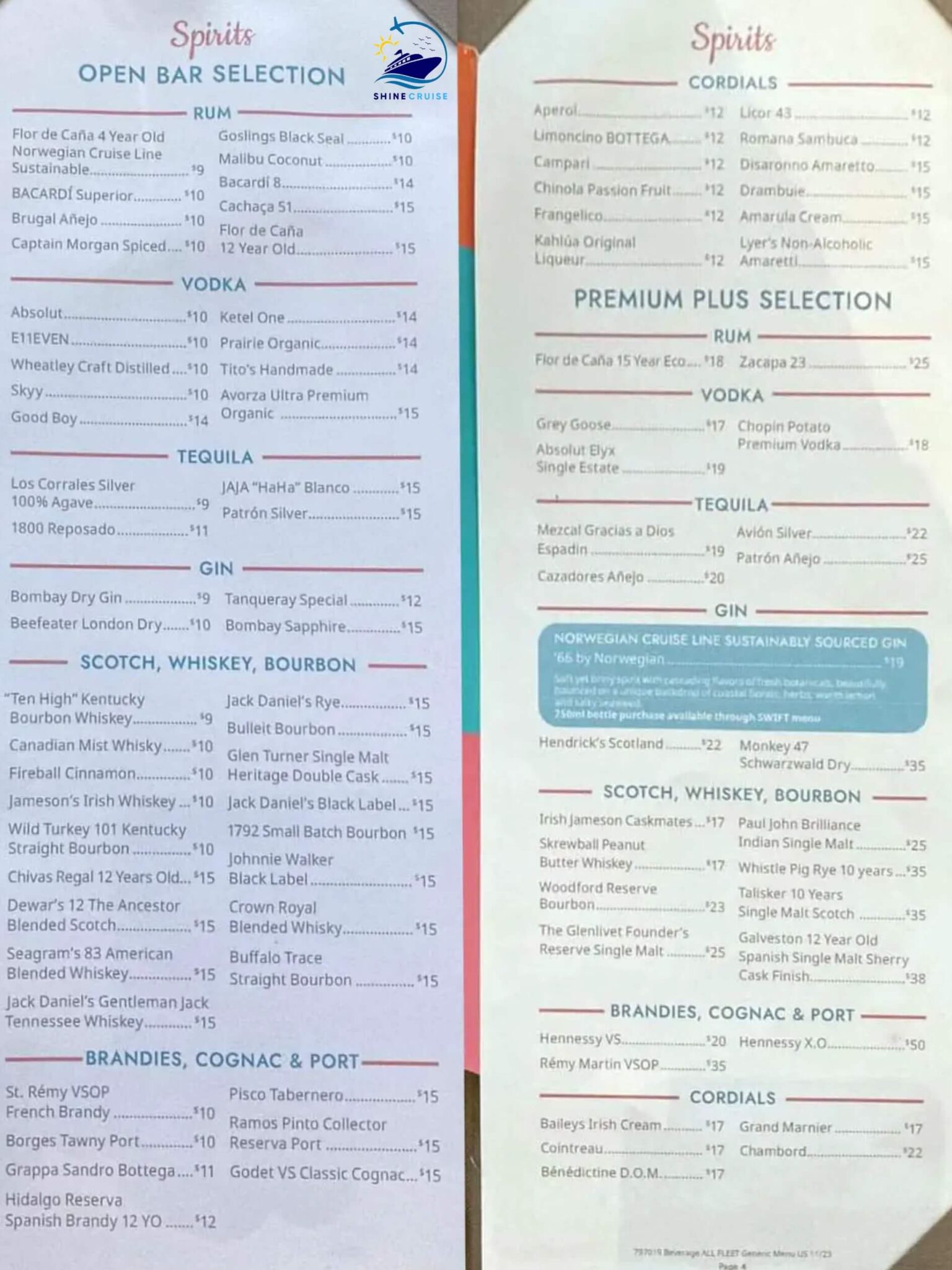 NCL Drink Menu 2025 with Bar Prices for All Norwegian Ships