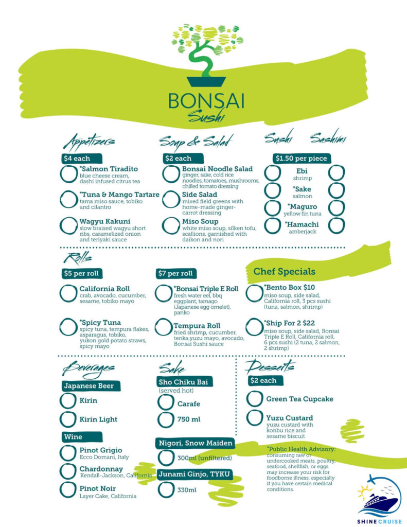 bonsai sushi carnival menu 2024
carnival bonsai sushi menu
bonsai sushi bar
bonsai sushi menu carnival
carnival cruise bonsai sushi menu