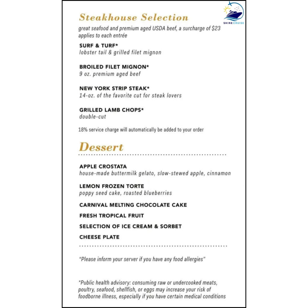 Carnival 14 Day Cruise Menu 2024
Carnival Main Dining Room Menus 
Carnival Dinner Menus