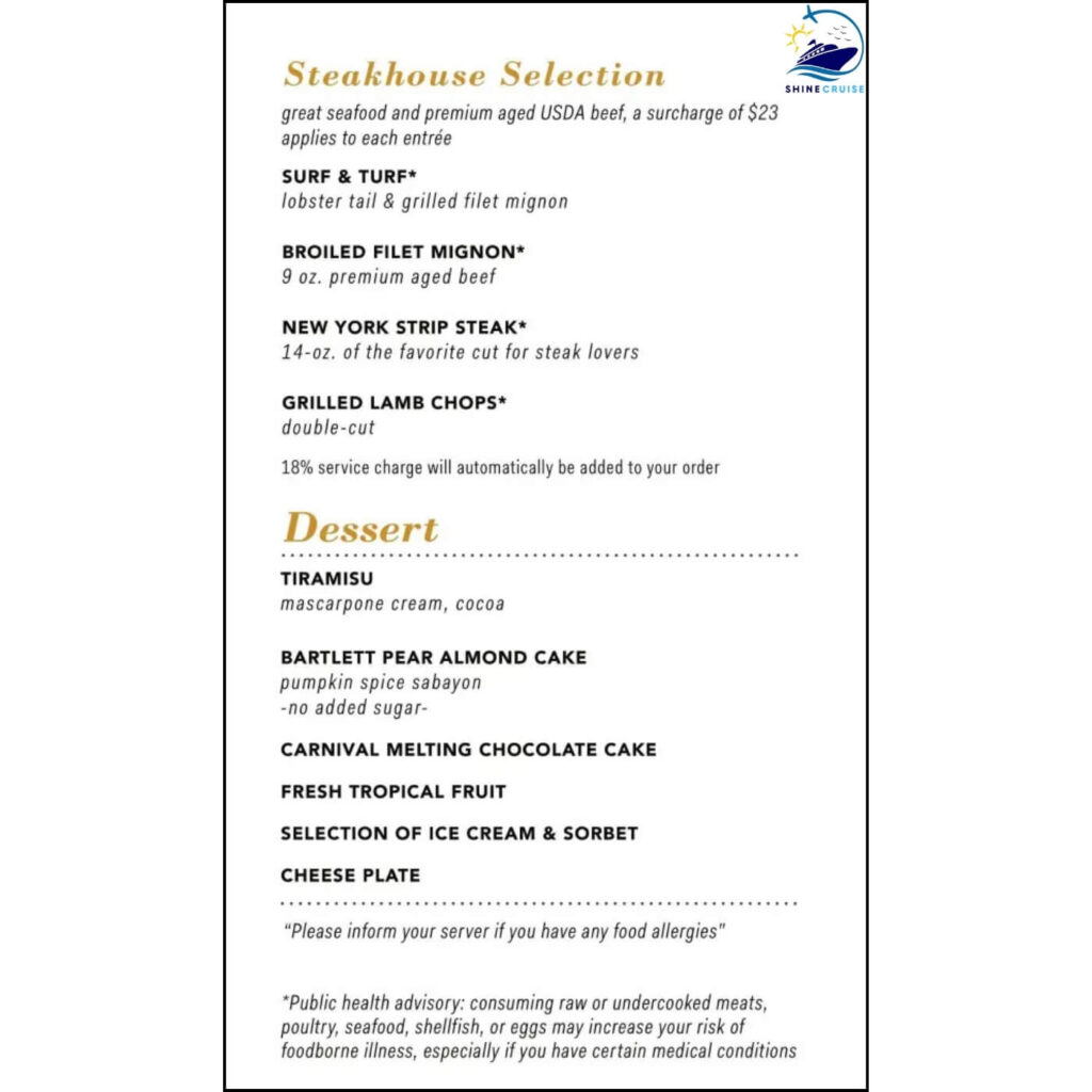 Carnival 14 Day Cruise Menu 2024
Carnival Main Dining Room Menus 
Carnival Dinner Menus