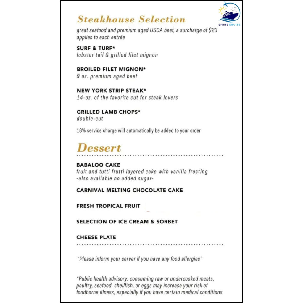 Carnival 14 Day Cruise Menu 2024
Carnival Main Dining Room Menus 
Carnival Dinner Menus