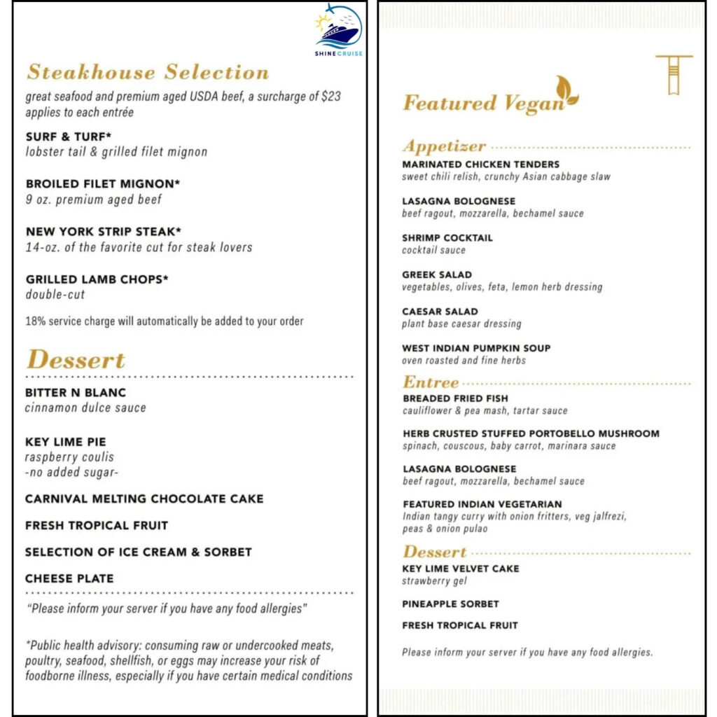 Carnival 14 Day Cruise Menu 2024
Carnival Main Dining Room Menus 
Carnival Dinner Menus