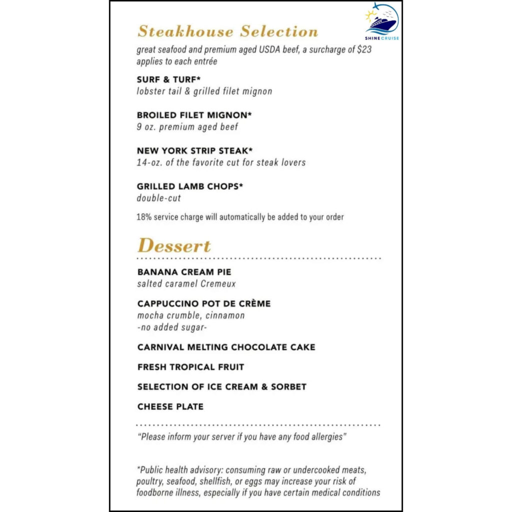 Carnival 14 Day Cruise Menu 2024
Carnival Main Dining Room Menus 
Carnival Dinner Menus