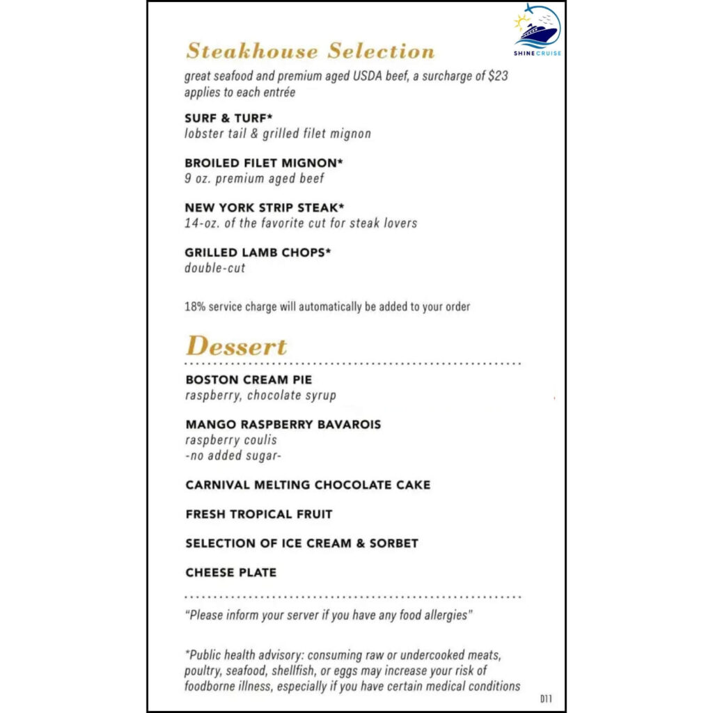 Carnival 14 Day Cruise Menu 2024
Carnival Main Dining Room Menus 
Carnival Dinner Menus