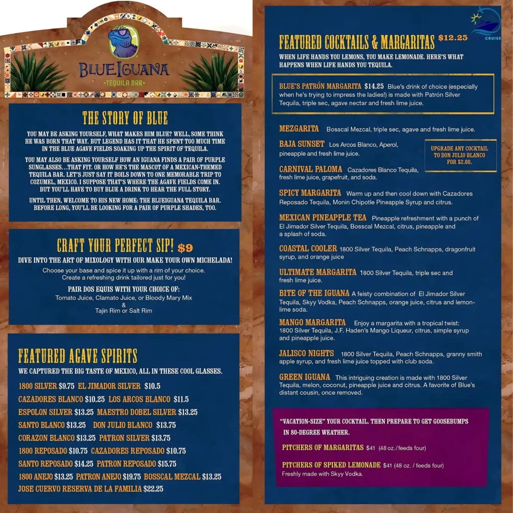 blue iguana tequila bar carnival menu 2025