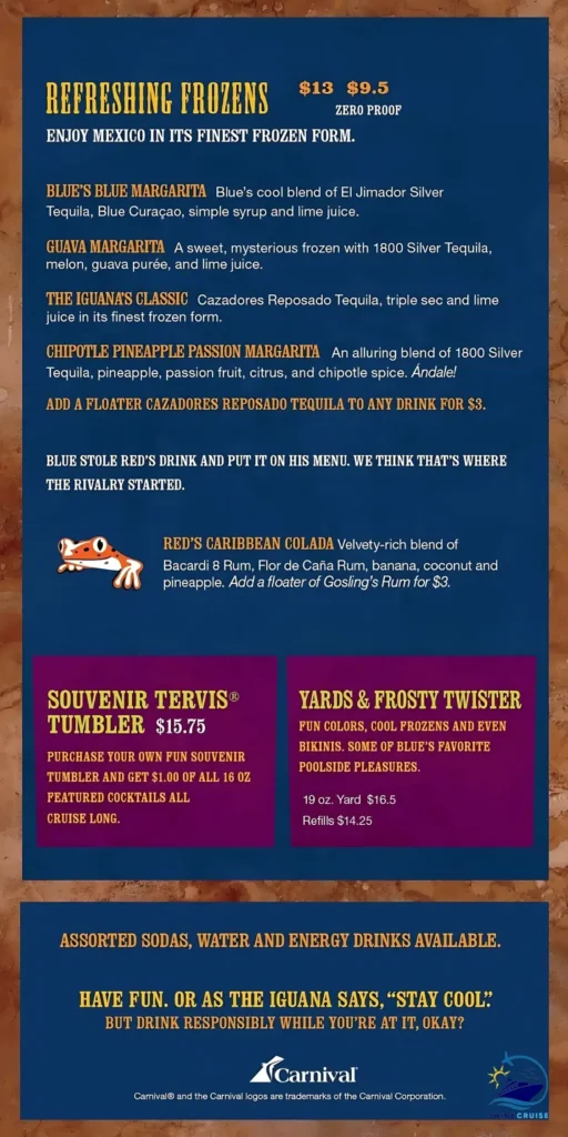 Carnival blueiguana tequila bar menu 2025