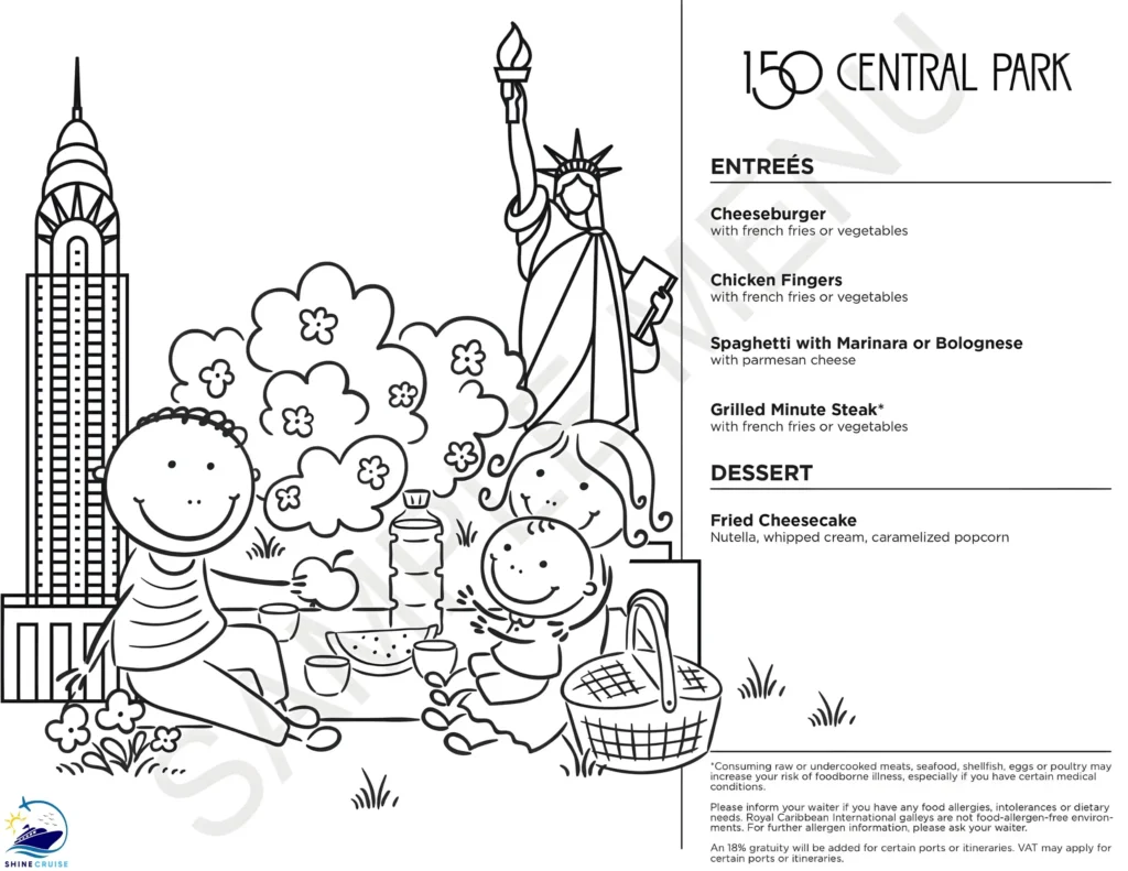Royal Caribbean 150 Central Park Kids Menu