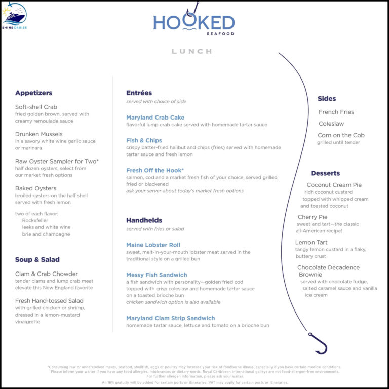 Royal Caribbean Hooked Seafood Menu 2025 with Prices Info