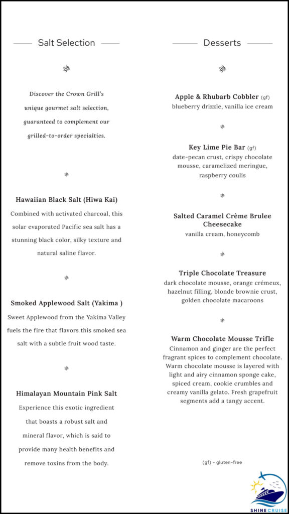 crown grill princess menu 2025
princess crown grill menu
princess cruises crown grill menu
princess cruise crown grill menu