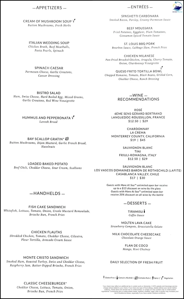 NCL Main Dining Room Lunch Menu 2
