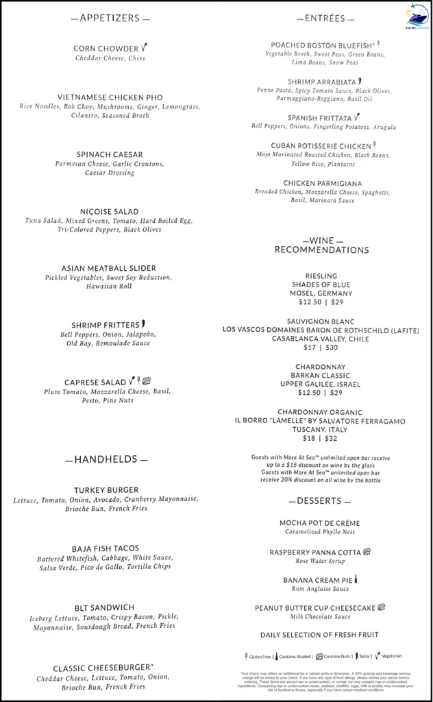 NCL Main Dining Room Lunch Menu 3