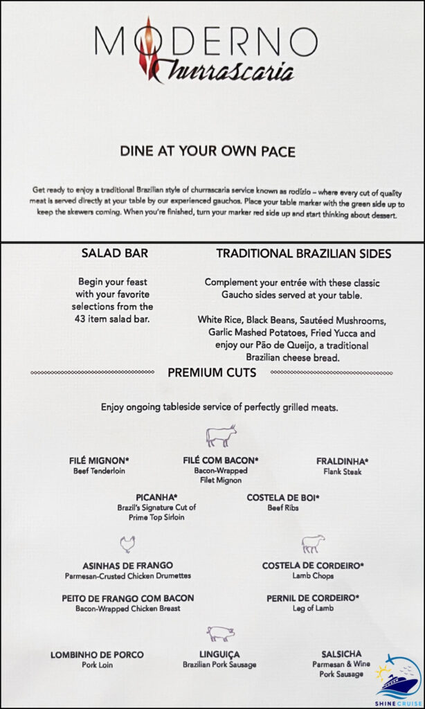 moderno churrascaria ncl
moderno ncl menu
NCL Brazilian Steakhouse Menu
norwegian cruise line moderno churrascaria menu