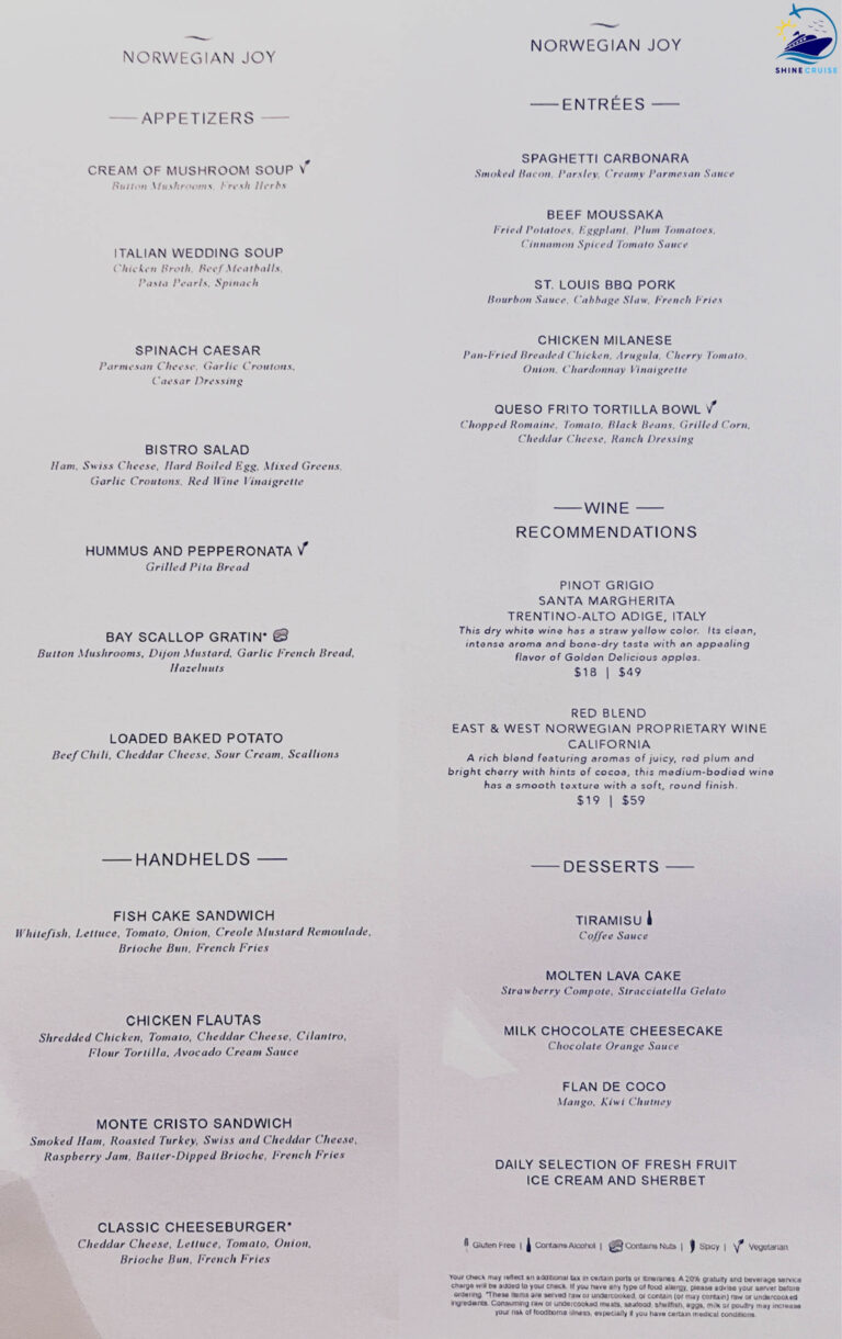 NCL Main Dining Room Menus 2025 Breakfast, Lunch & Dinner