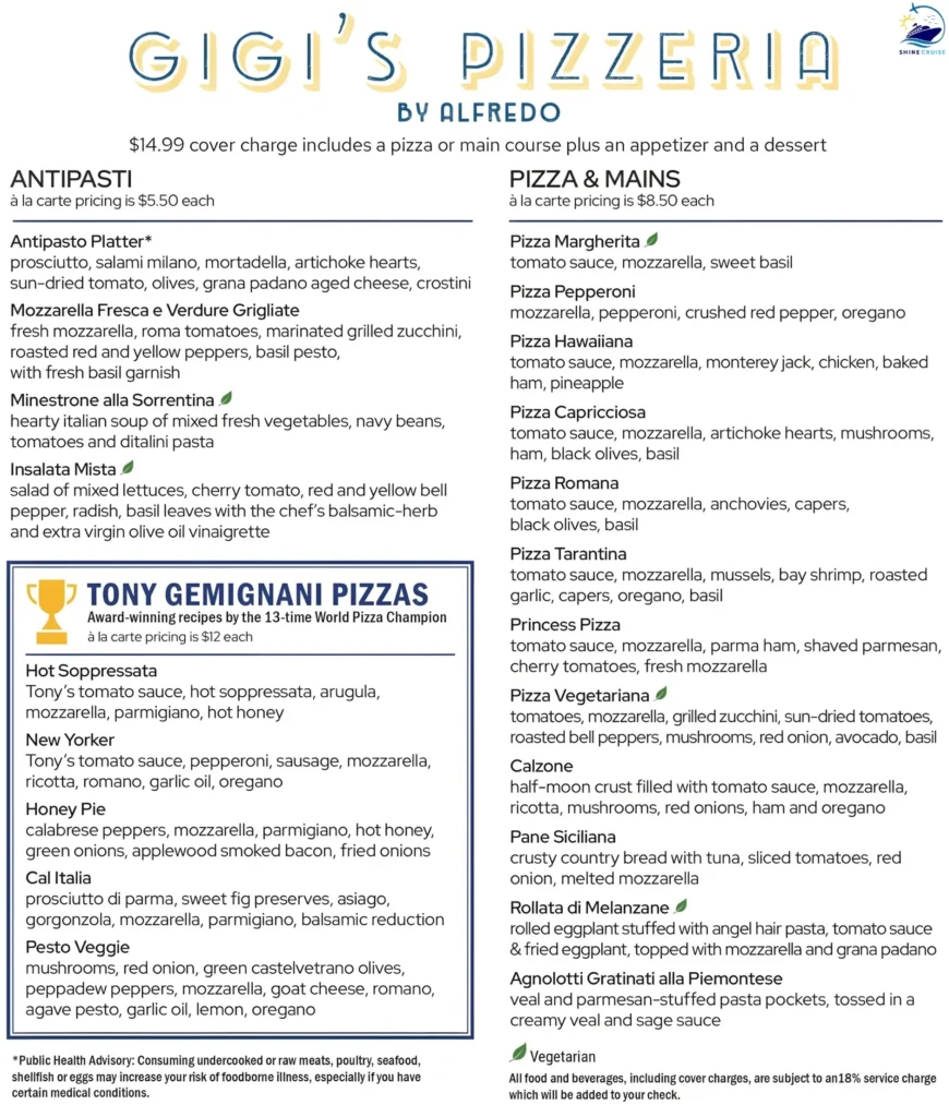 Princess Casual Dining Menus
Alfredo’s Pizzeria menu