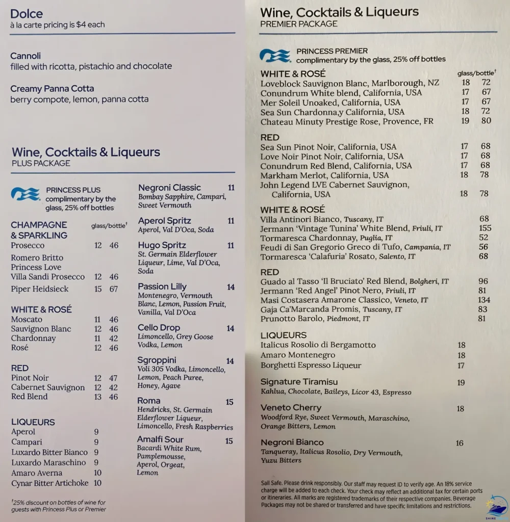 Princess Cruises Casual Dining Menus 
Alfredo’s Pizzeria drink menu
