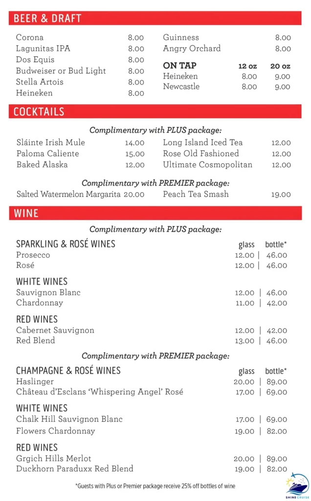 Princess Cruises Casual Dining Menus
Salty Dog Gastropub drink Menu
