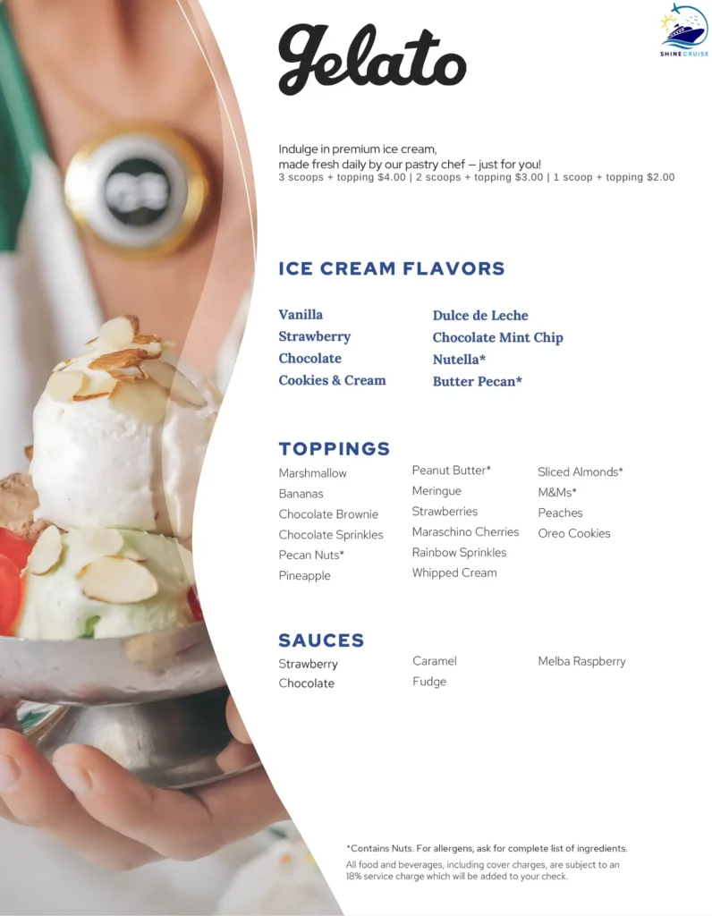 Princess Casual Dining Menus
Gelato menu