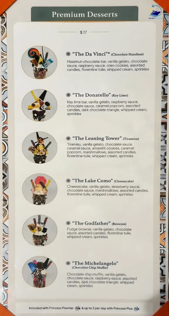 Princess Cruise Casual Dining Men
Gelateria menu 