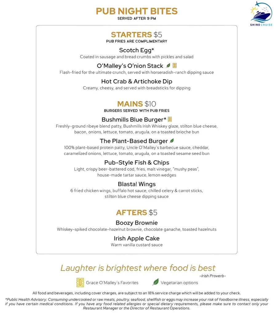 Princess O'malley late night menu