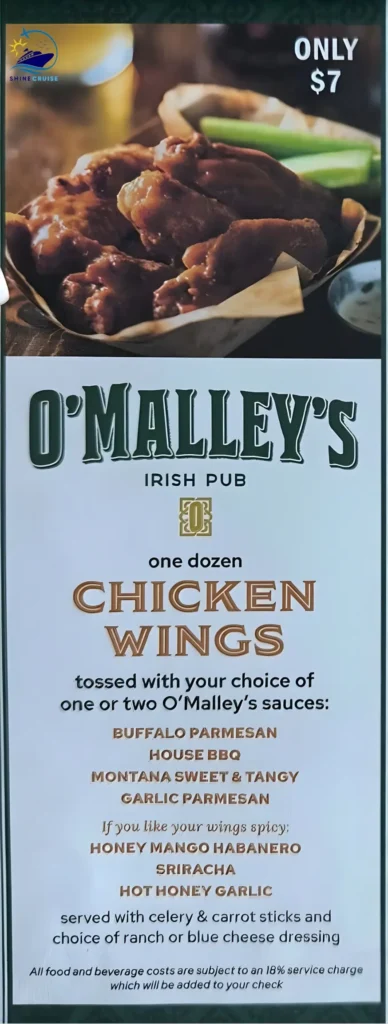 Princess Casual Dining Menus
O’Malley’s Menu 