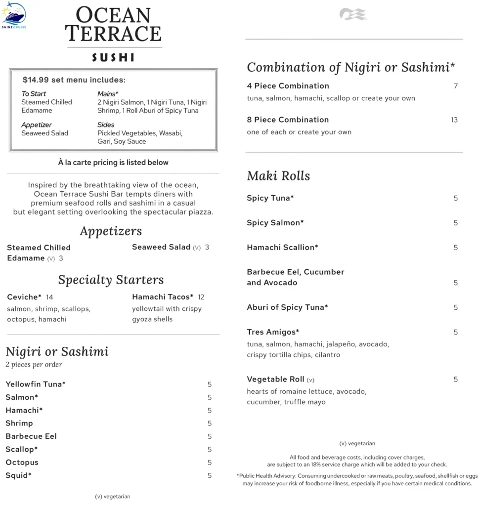 Princess Cruises Casual Dining Menus
Ocean Terrace Menu